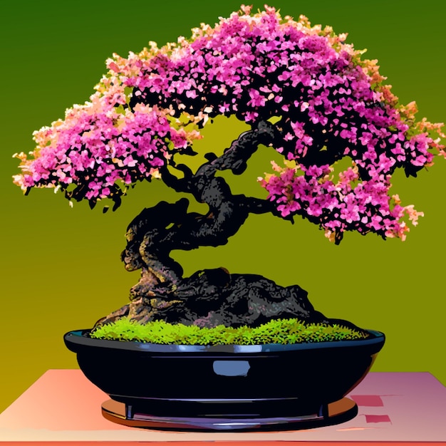 Vector bonsai sakura in een vierkante keramische pot vector illustratie