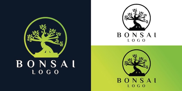 Modello di ispirazione per il design del logo di bonsai o albero