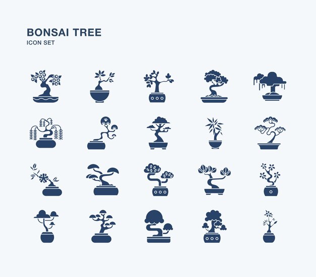 Vettore icone di vettore dell'albero dei bonsai