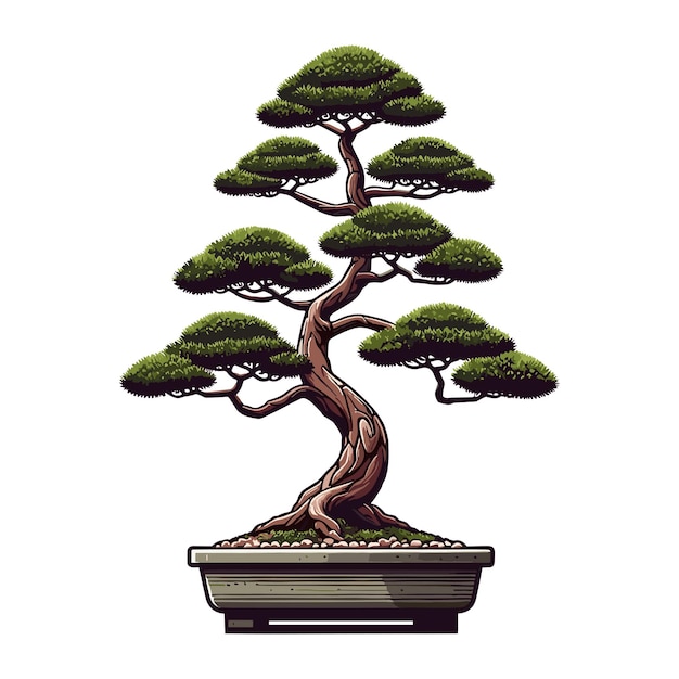 Вектор Векторная иллюстрация дерева бонсай эстетическая японская и китайская традиционная культура