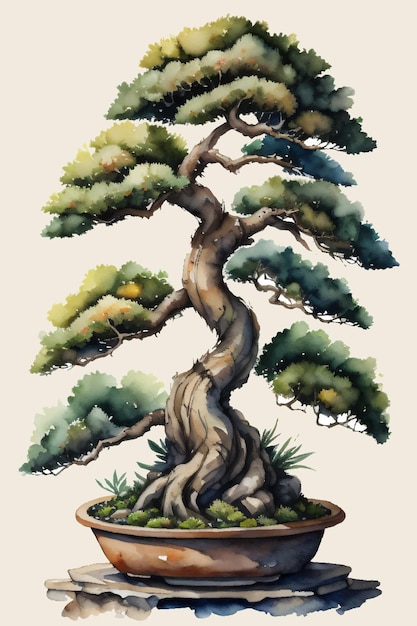 Bonsai tree in watercolor