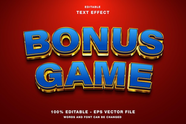 Vettore bonus game luxury gold 3d effetto di testo modificabile