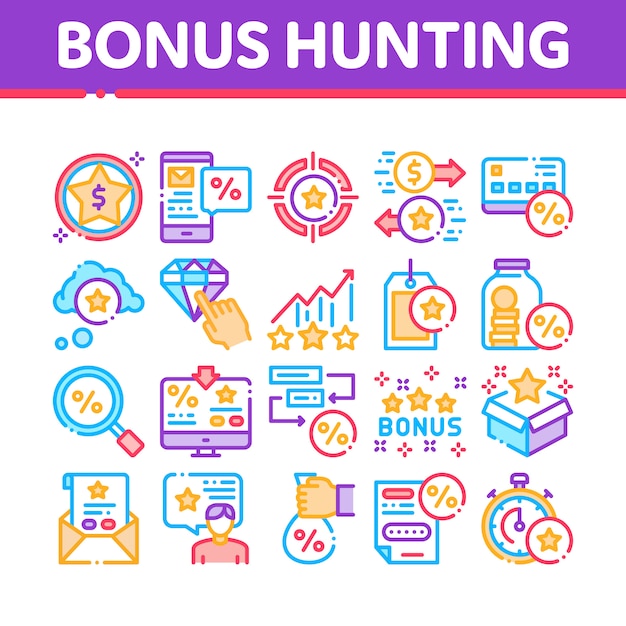 Bonus hunting collection elements icons set