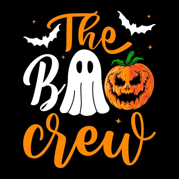 Vettore t-shirt the boo crew, camicia di zucca di halloween, camicia di boo crew, modello di camicia fantasma di halloween felice