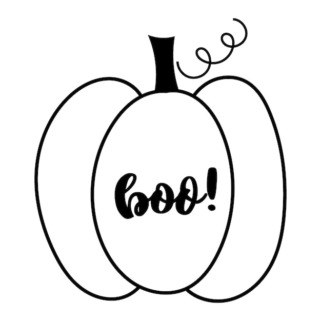 Boo! - lettering on pumpkin outline. Vector illustration.