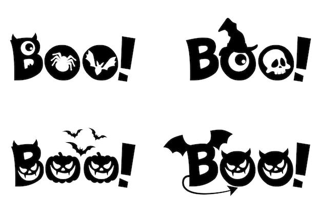 Вектор boo text графическая футболка для печати дизайн каракулей для печати красочная поздравительная открытка happy halloween