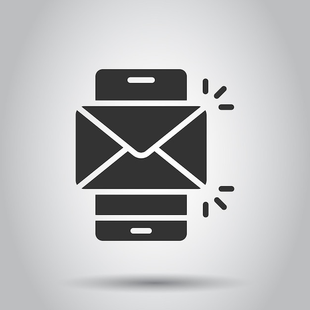 Vector boodschap op smartphone-icone in platte stijl mail met telefoonvectorillustratie op witte geïsoleerde achtergrond envelope bedrijfsconcept