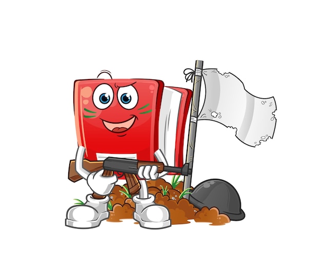 Book army character cartoon mascot vector