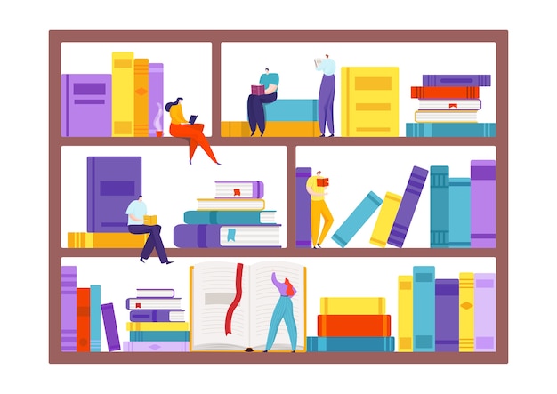 Book at bookshelf illustration