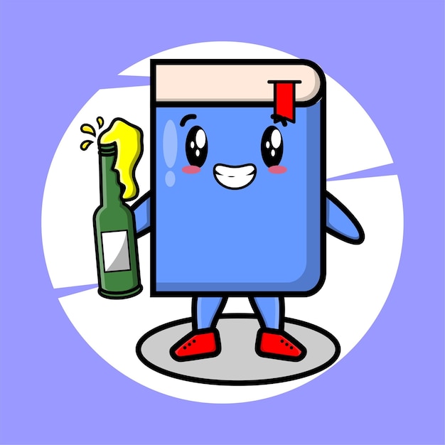 Книжный мультяшный персонаж с бутылкой содовой милый дизайн стиля для элемента логотипа наклейки на футболке