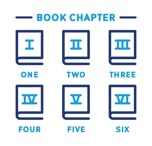 Book chapter number 1 to 6 icon set. Vector illustration.