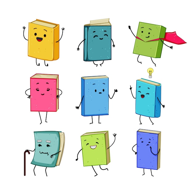 Book character set cartoon vector illustration