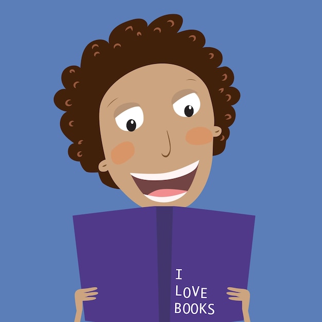 book concept world book day black boy reading a book vector illustration
