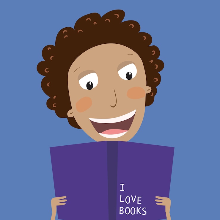 Vector book concept world book day black boy reading a book vector illustration