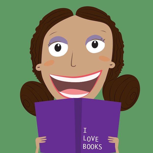 book concept world book day black girl reading a book vector illustration