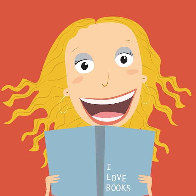 Book concept world book day Blonde girl reading a book Vector Illustration