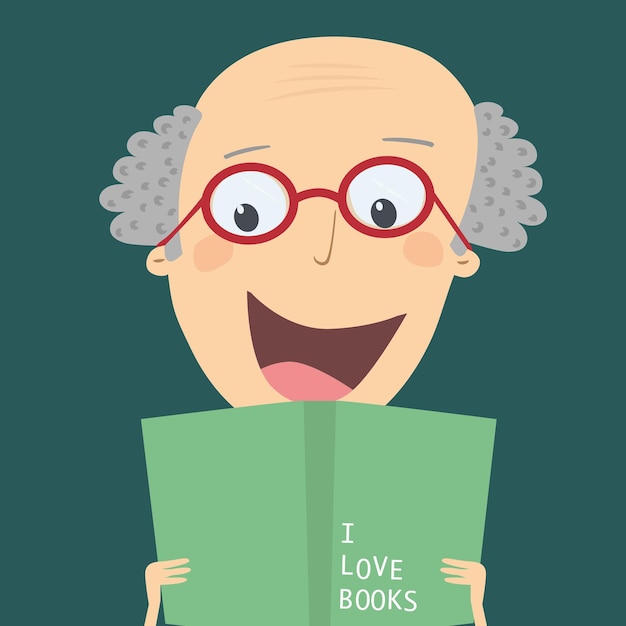 book concept world book day senior man reading a book vector illustration