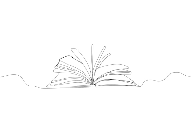 Book Continuous one line drawing open book with flying pages Vector illustration