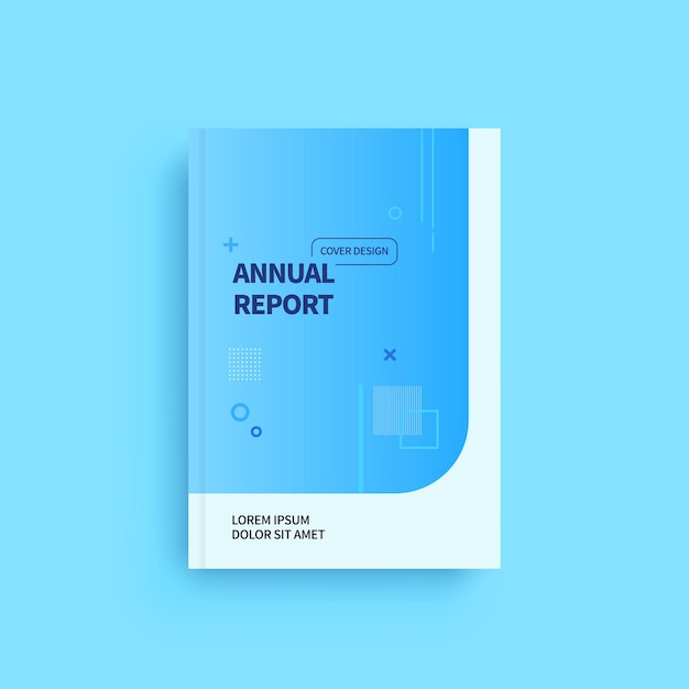 アニュアルレポートのブックカバーが青色の背景に表示されます。