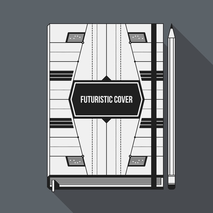 Vector book cover design template. notebook mockup. geometric futuristic elements.