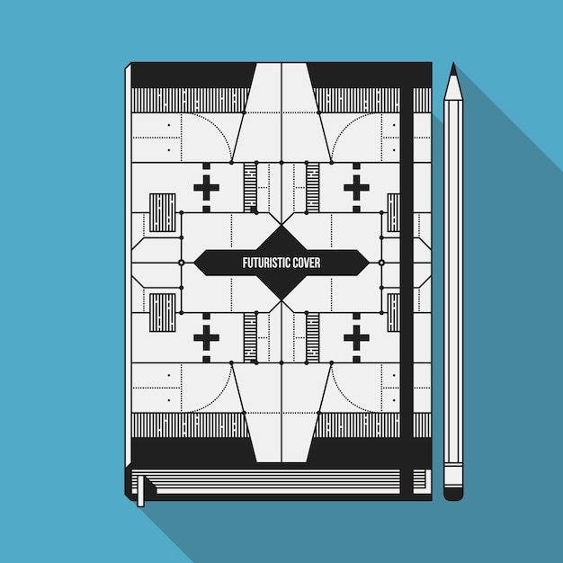 Modello di disegno della copertina del libro. mockup del taccuino. elementi futuristici geometrici.