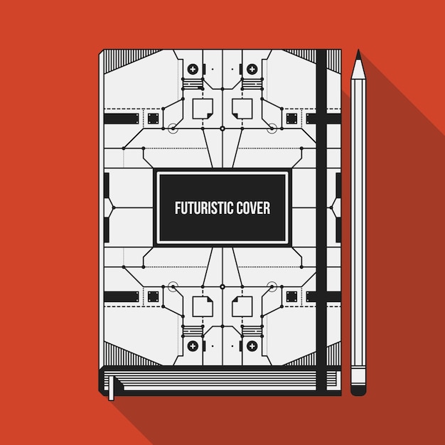 Book cover design template. Notebook mockup. Geometric futuristic elements.