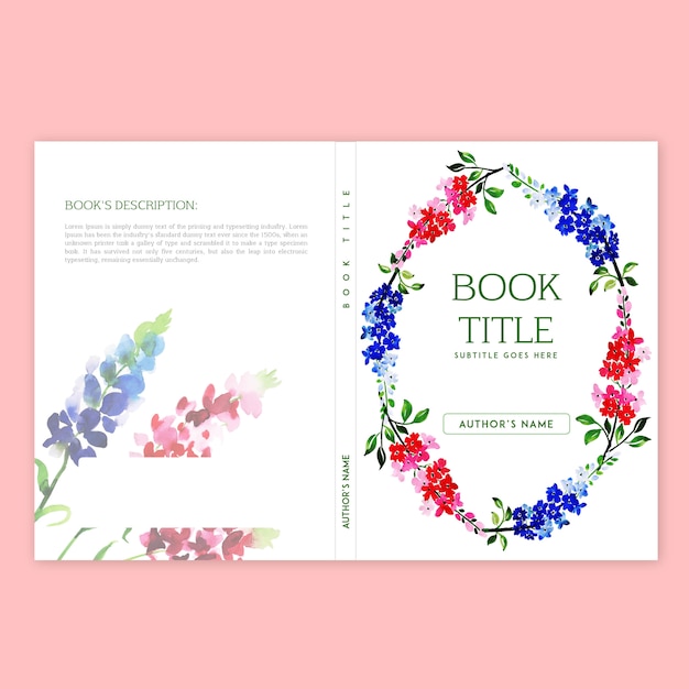 Дизайн обложки книги с акварельной цветочной рамкой