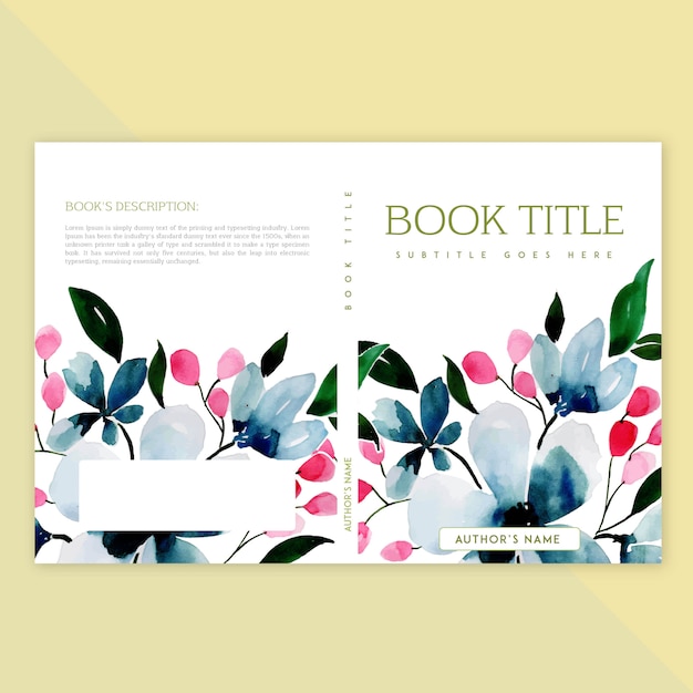 水彩の花と葉のブックカバーデザイン