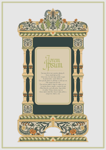 Vector book cover and label template with vintage themed floral and swallow border pattern