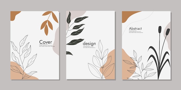 book cover mockup layout design with hand drawn botanical decorations abstract floral background