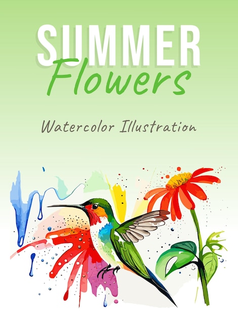 A book cover for summer flowers watercolor illustration