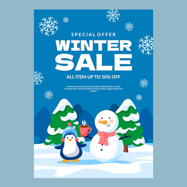 a book cover for winter sale with snowmen and snowman