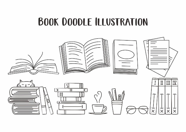book doodle illustration outline