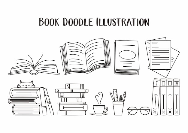 Book doodle illustration outline