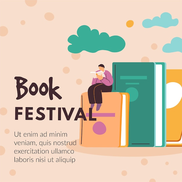 Book festival promotional banner for bookworms