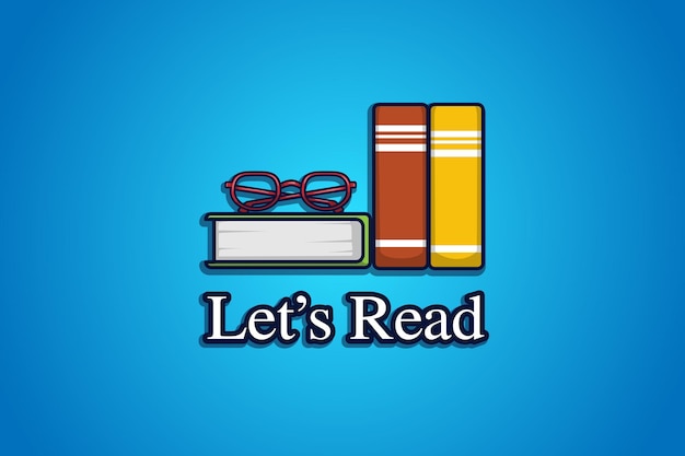 Книга и очки логотип иллюстрации шаржа