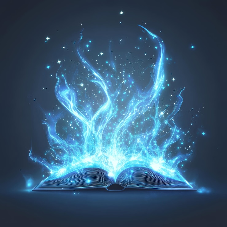 Vector a book glows with mystical blue energy