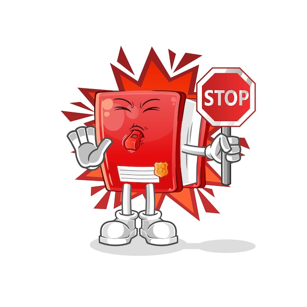 Book holding stop sign cartoon mascot vector