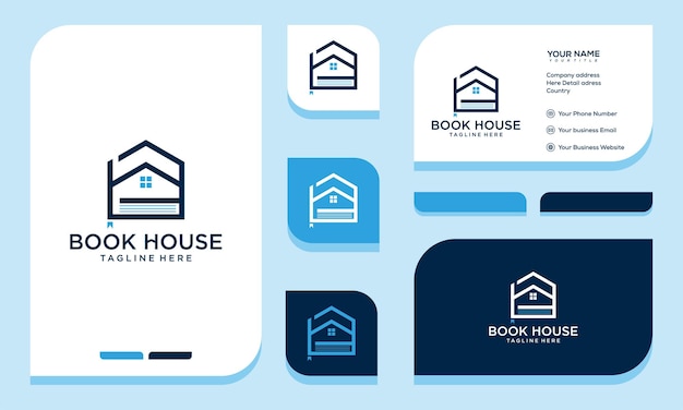 book house logo and business card design template