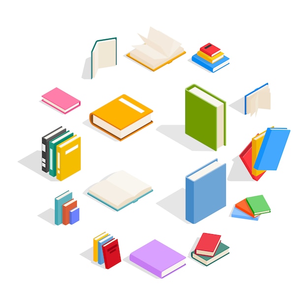 Vector book icon set, isometric style