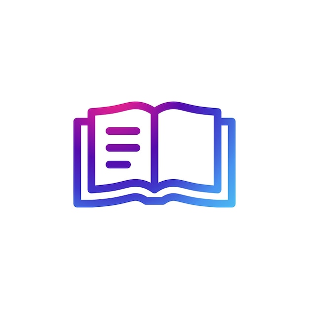 Book icon with gradient purple effect.