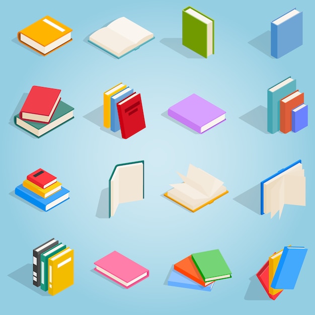 Book icons set in isometric 3d style for any design