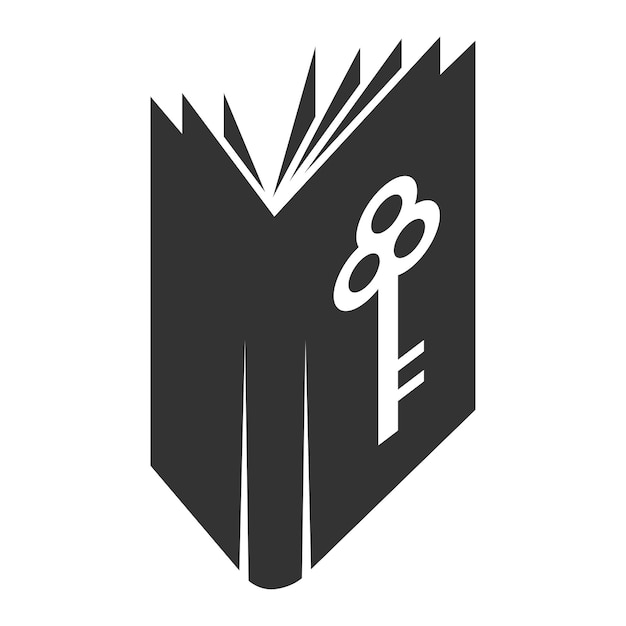 本とキーネガティブスペースのロゴアイコンイラストブランドアイデンティティ