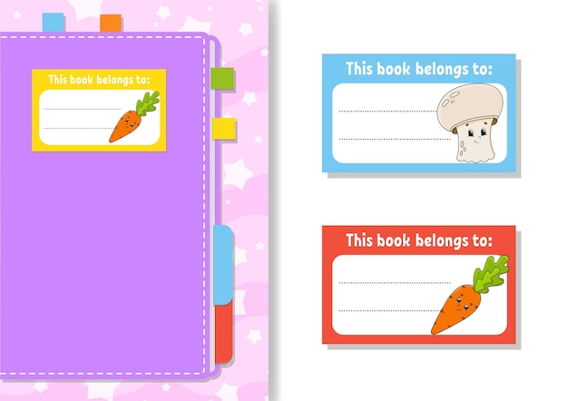 Book label stickers for kids The rectangular shape Cartoon character For the diary notebook book