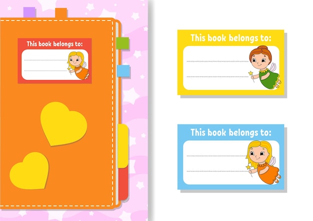 Book label stickers for kids The rectangular shape Isolated color vector illustration cartoon character