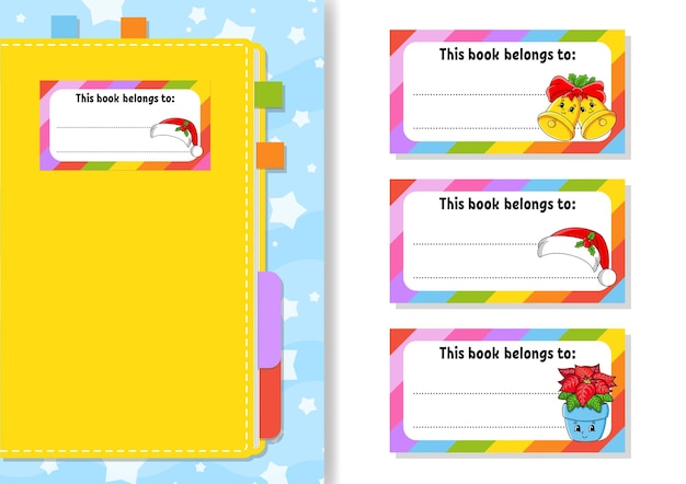 Vector book label stickers voor kinderen de rechthoekige vorm cartoon personage voor het dagboek notebook boek