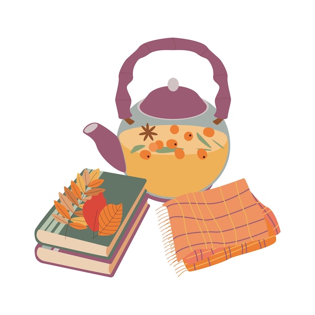 Book leaves tea plaid hello autumn autumn season element icon