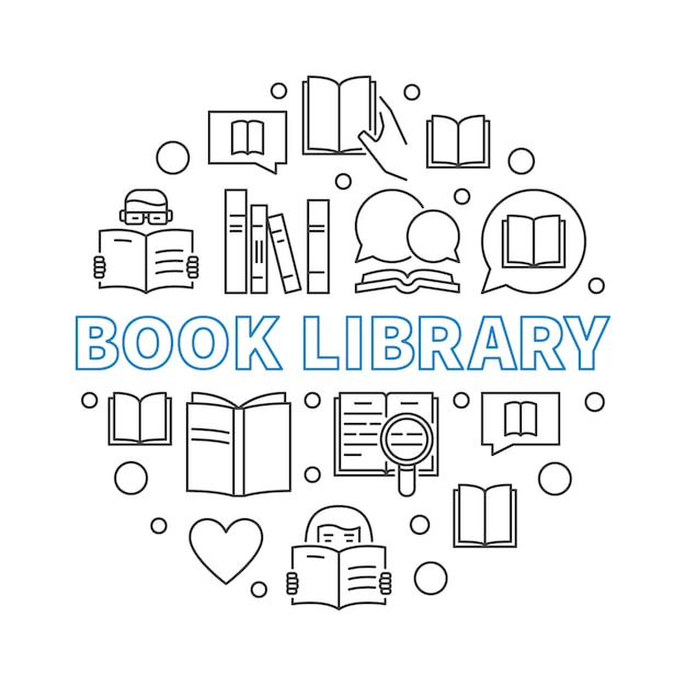 Book Library concept round outline illustration