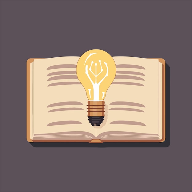 book and lightbulb flat vector cartoon illustration