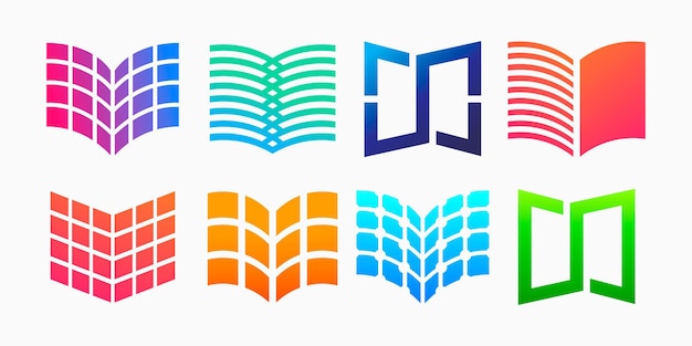 Insieme dell'icona del logo del libro. illustrazione vettoriale del libro digitale